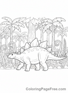 Stegosaurus coloring page - Stegosaurus walking forest