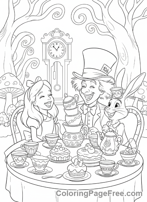 Storybook coloring page - Alice Mad Teaparty