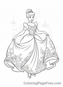 Storybook coloring page - Cinderella ball gown