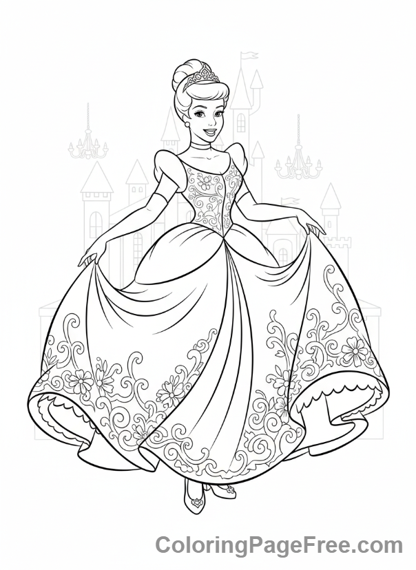 Storybook coloring page - Cinderella ball gown