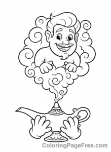 Storybook coloring page - Genie magic lamp