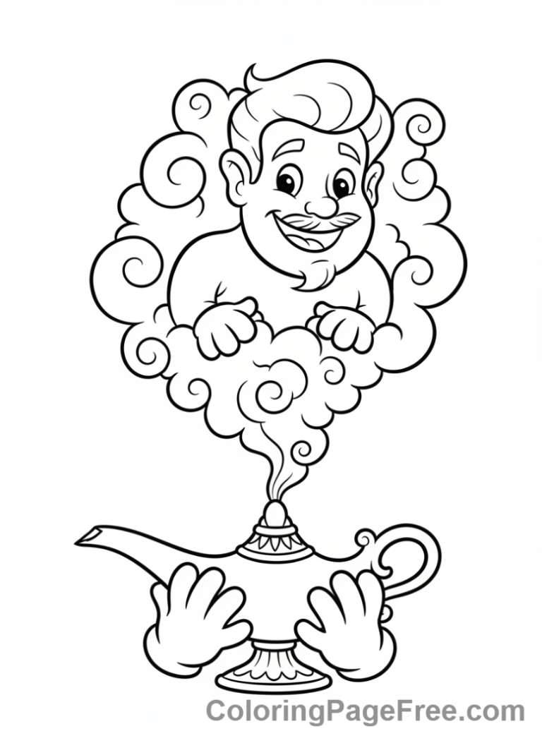 Storybook coloring page - Genie magic lamp