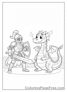 Storybook coloring page - Knight fighting dragon