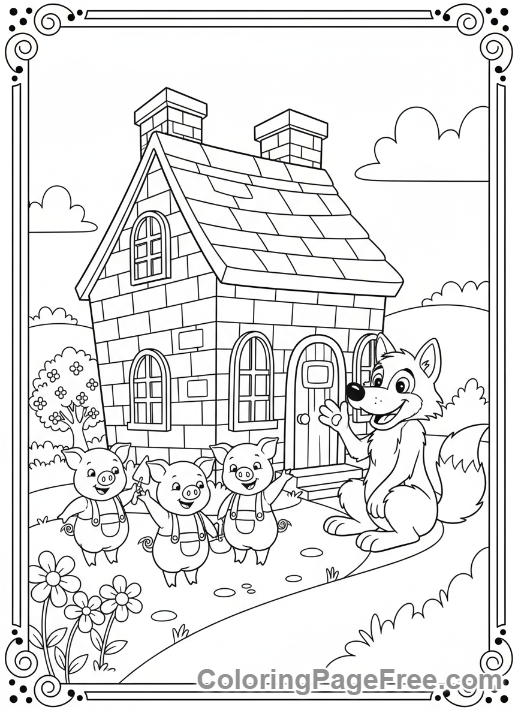 Storybook coloring page - Three Pigs house