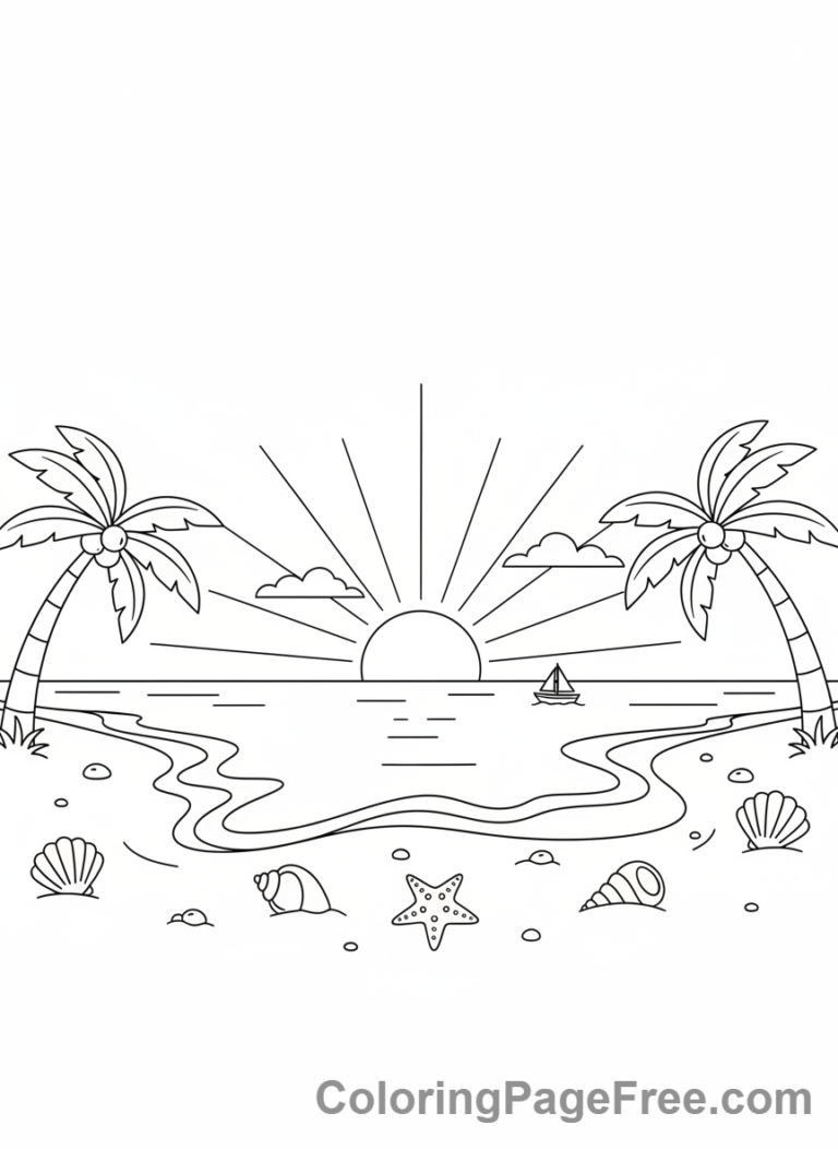 Stress Relief coloring page - Beach calm waves