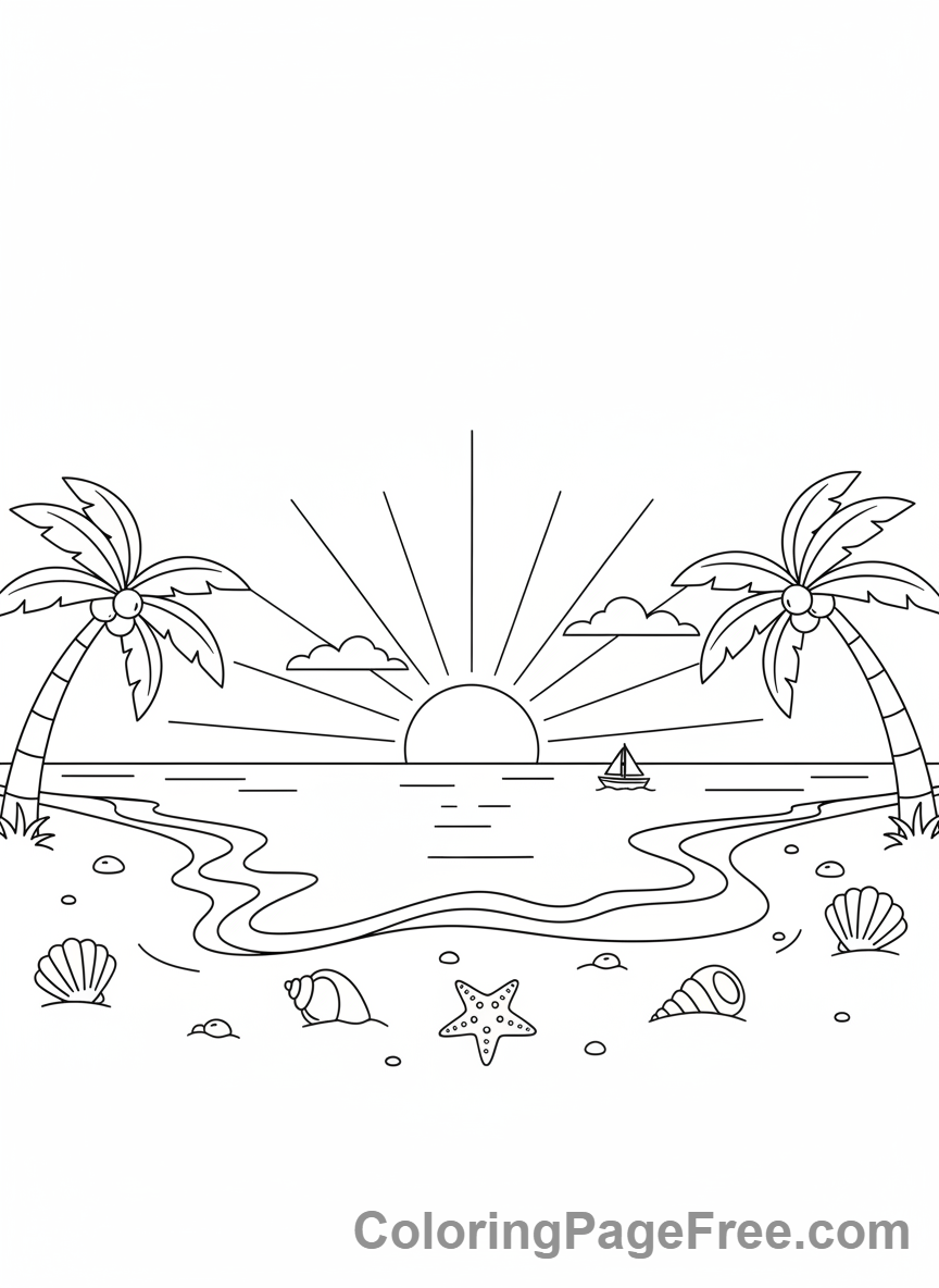 Stress Relief coloring page - Beach calm waves