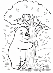Stress Relief coloring page - Bear hugging tree