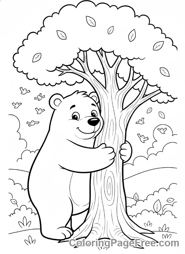Stress Relief coloring page - Bear hugging tree