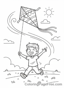 Stress Relief coloring page - Boy flying kite