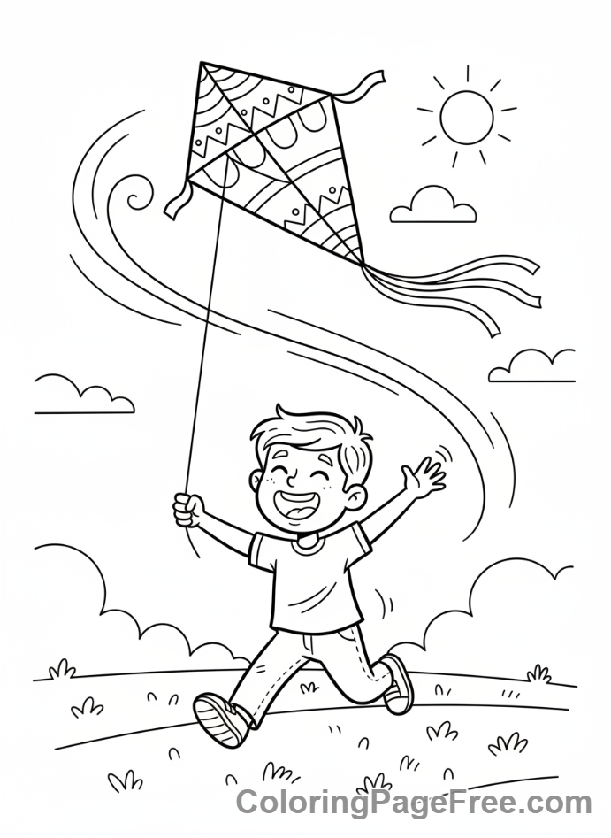 Stress Relief coloring page - Boy flying kite