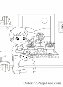 Stress Relief coloring page - Child watering plants