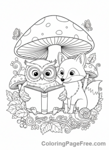 Stress Relief coloring page - Forest animals reading