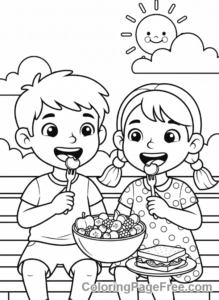 Stress Relief coloring page - Friends sharing snack