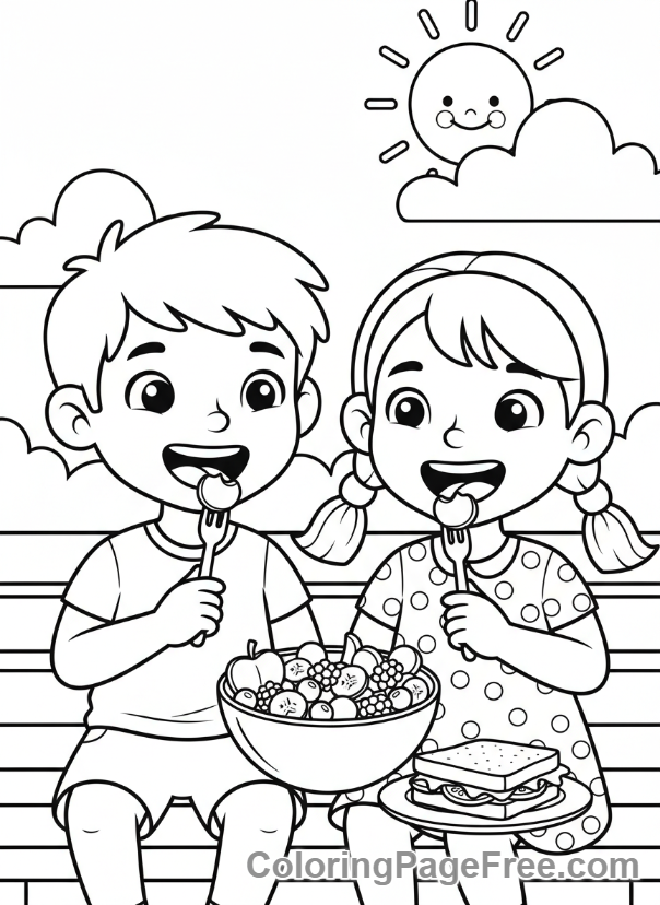 Stress Relief coloring page - Friends sharing snack