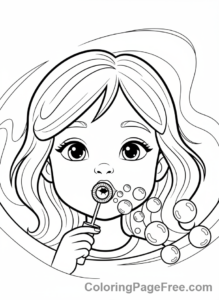 Stress Relief coloring page - Girl blowing bubbles