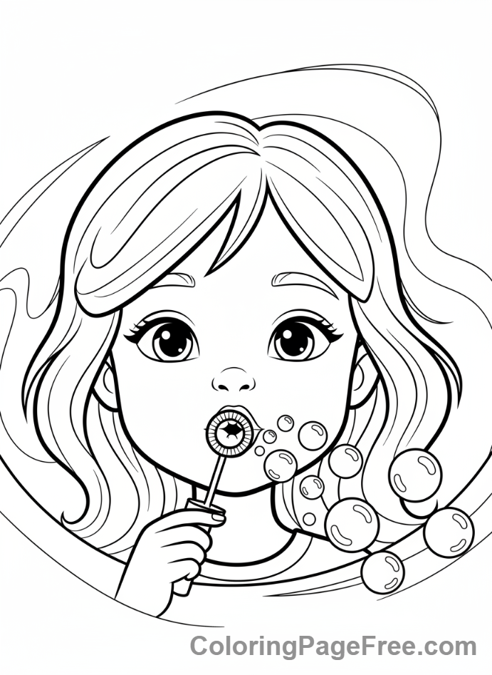 Stress Relief coloring page - Girl blowing bubbles