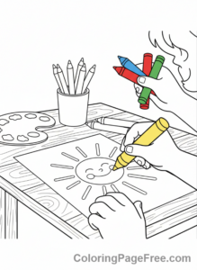 Stress Relief coloring page - Girl drawing happy