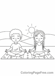 Stress Relief coloring page - Kids meditating calm