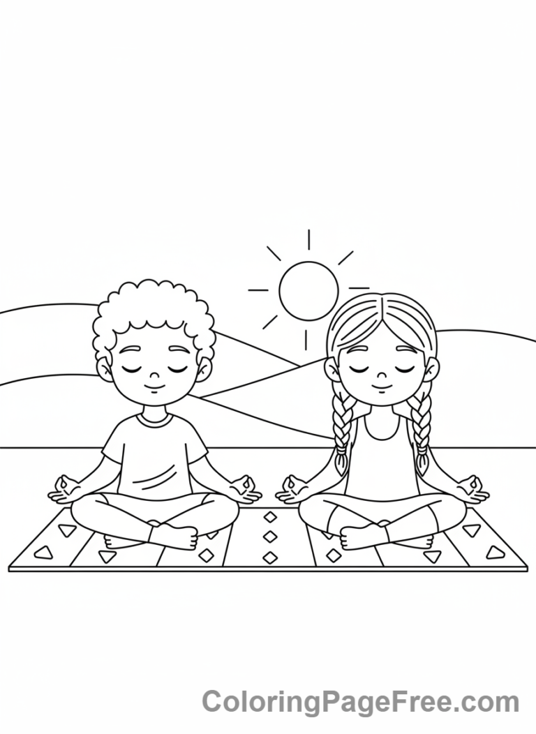Stress Relief coloring page - Kids meditating calm