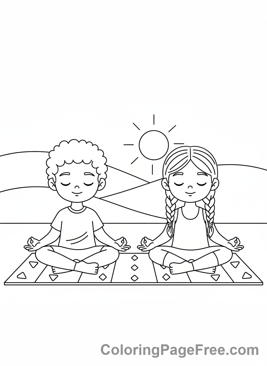 Stress Relief coloring page - Kids meditating calm