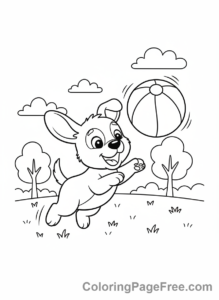 Stress Relief coloring page - Puppy playing ball