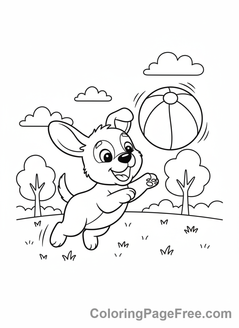 Stress Relief coloring page - Puppy playing ball
