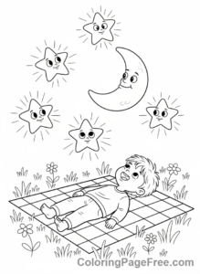Stress Relief coloring page - Star gazing night
