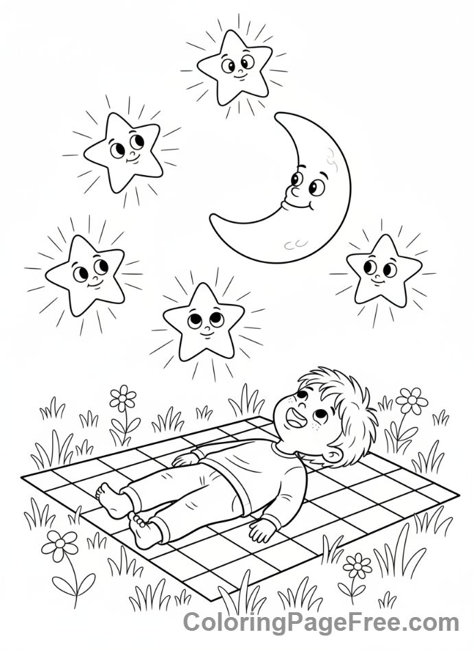 Stress Relief coloring page - Star gazing night