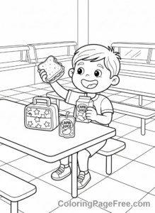 Students coloring page - Student eating lunch