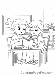 Students coloring page - Student helping friend