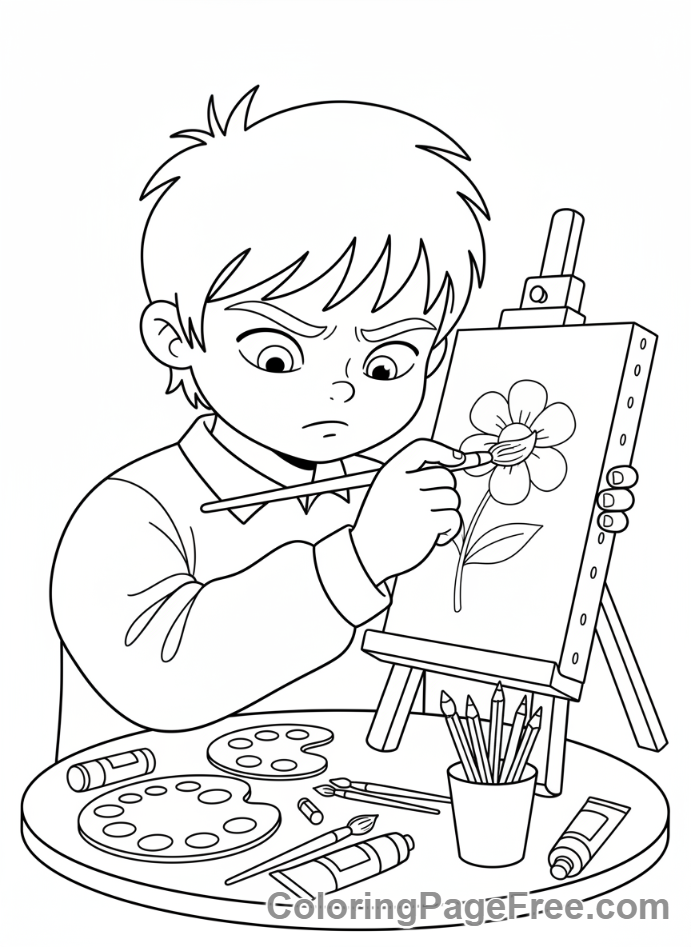 Students coloring page - Student painting art