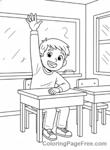Students coloring page - Student raising hand