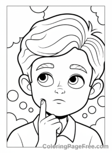 Students coloring page - Student thinking hard