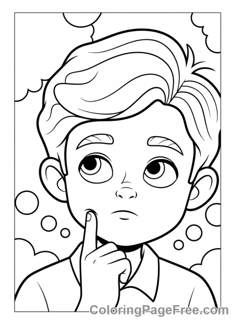Students coloring page - Student thinking hard