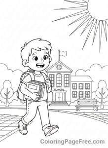 Students coloring page - Student walking school
