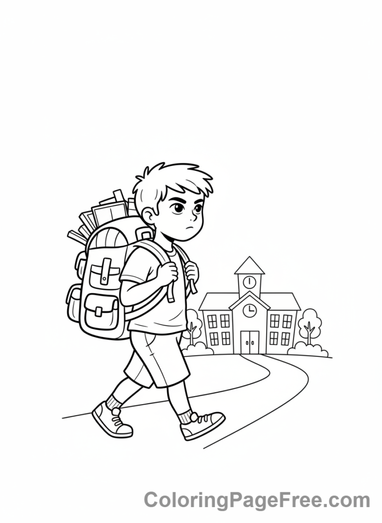 Students coloring page - Student with backpack