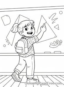 Students coloring page - Student writing blackboard