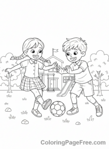 Students coloring page - Students playing outside