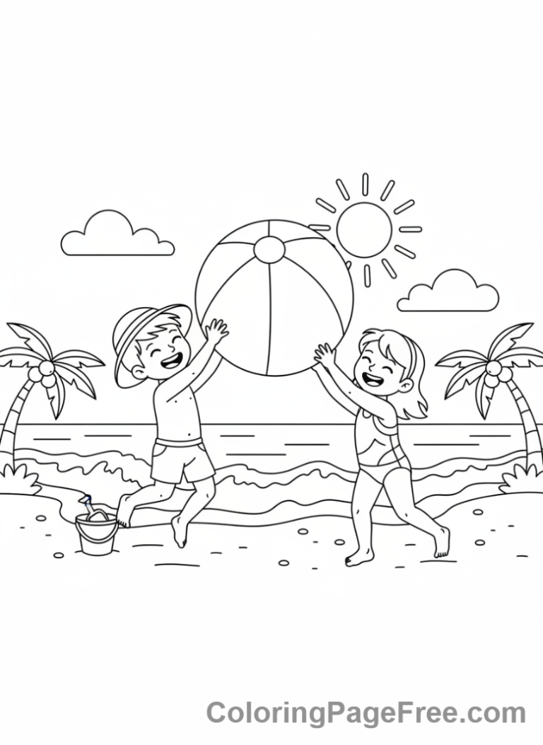 Summer coloring page - Beach ball game