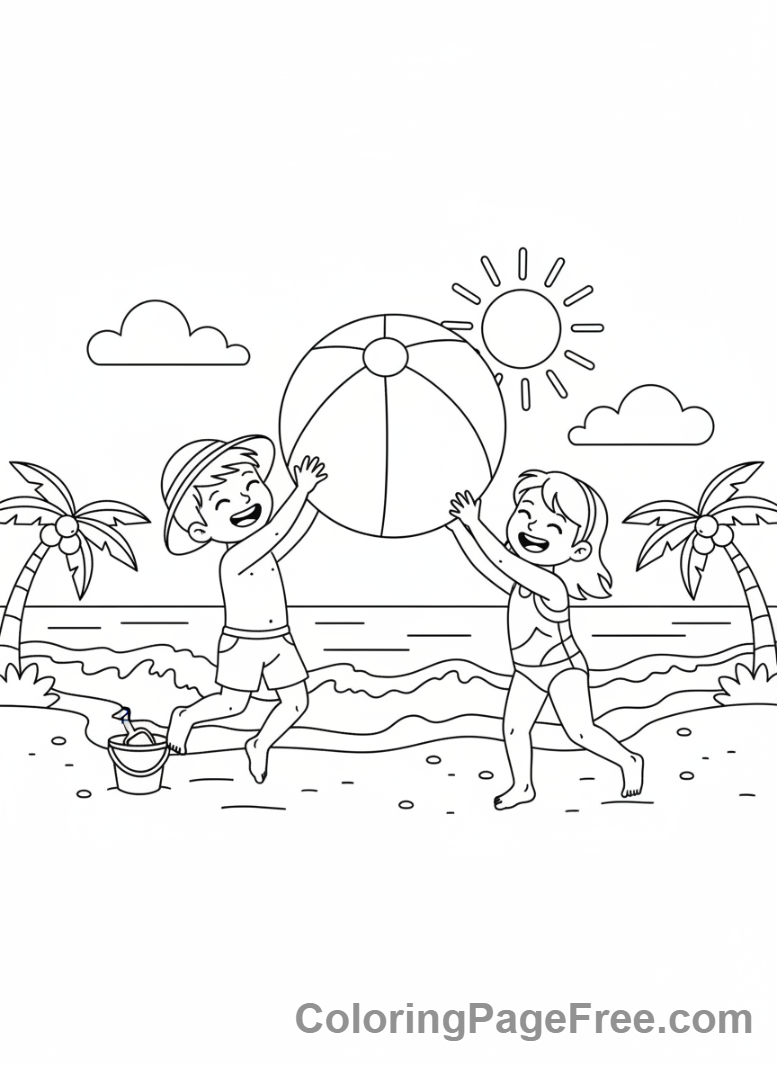 Summer coloring page - Beach ball game