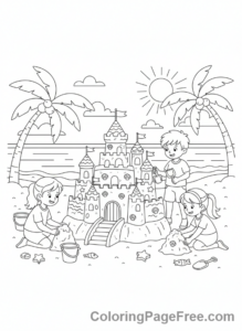 Summer coloring page - Children building sandcastle