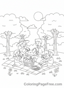 Summer coloring page - Family picnic park