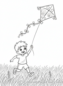Summer Fun coloring page - Boy flying kite