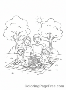 Summer Fun coloring page - Family picnic park
