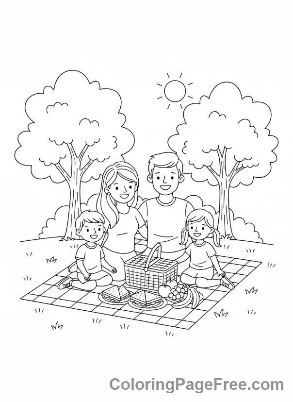 Summer Fun coloring page - Family picnic park