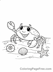 Summer Fun coloring page - Friendly crab beach
