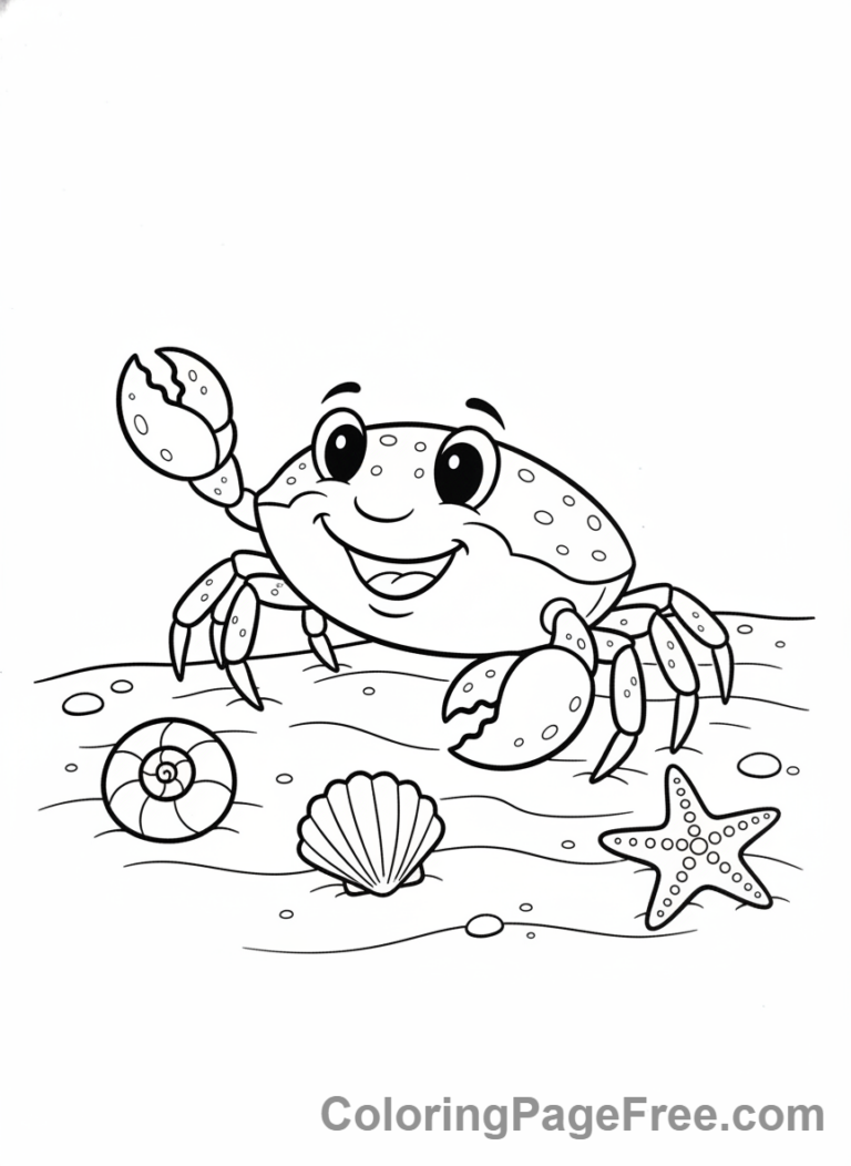 Summer Fun coloring page - Friendly crab beach
