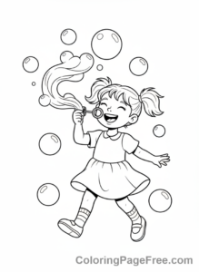 Summer Fun coloring page - Girl blowing bubbles