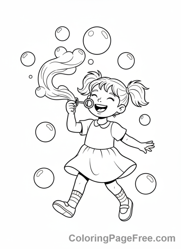 Summer Fun coloring page - Girl blowing bubbles