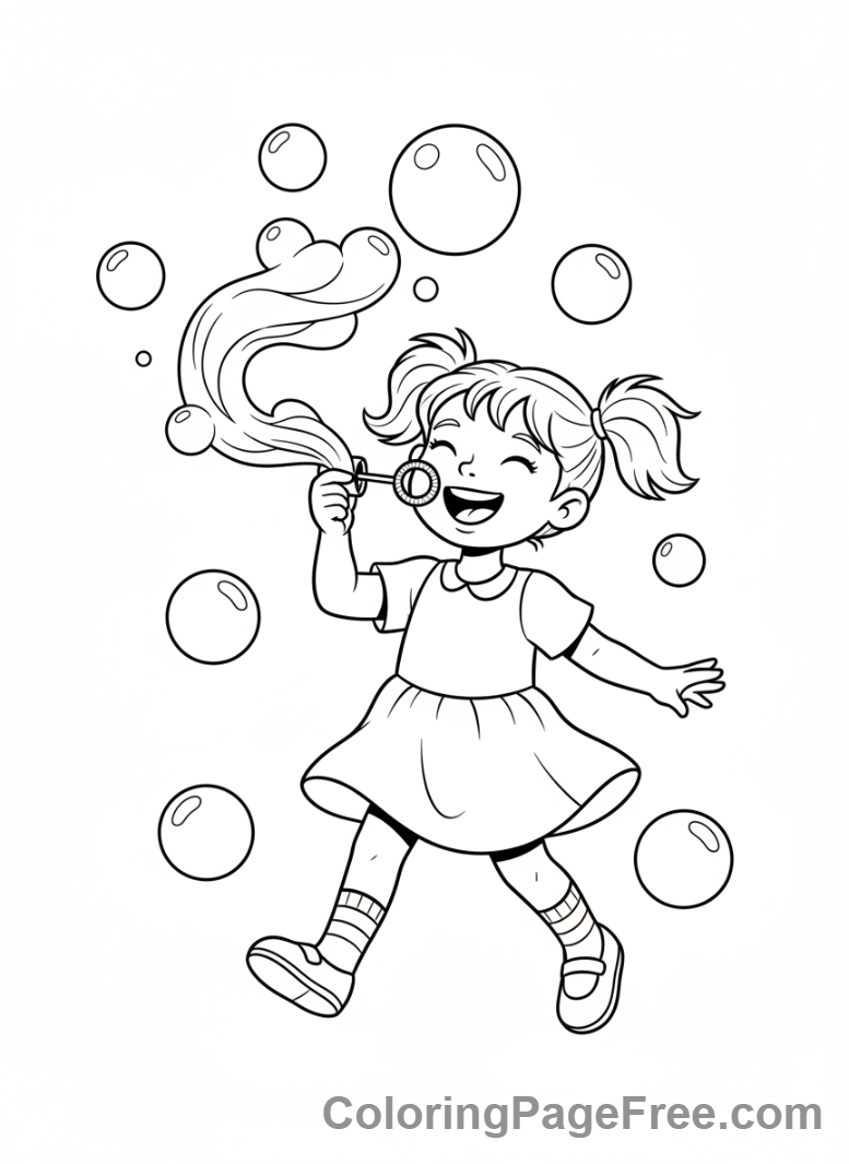 Summer Fun coloring page - Girl blowing bubbles